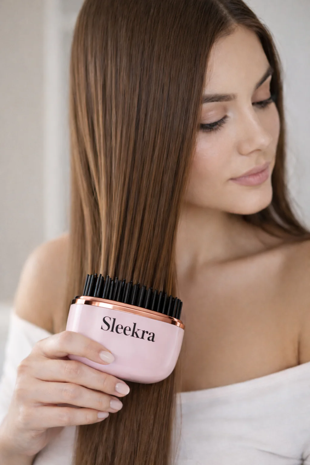 Girl styling hair with Sleekra